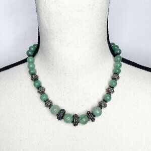 Beaded Jade Sterling Silver 925 Necklace Green 18”